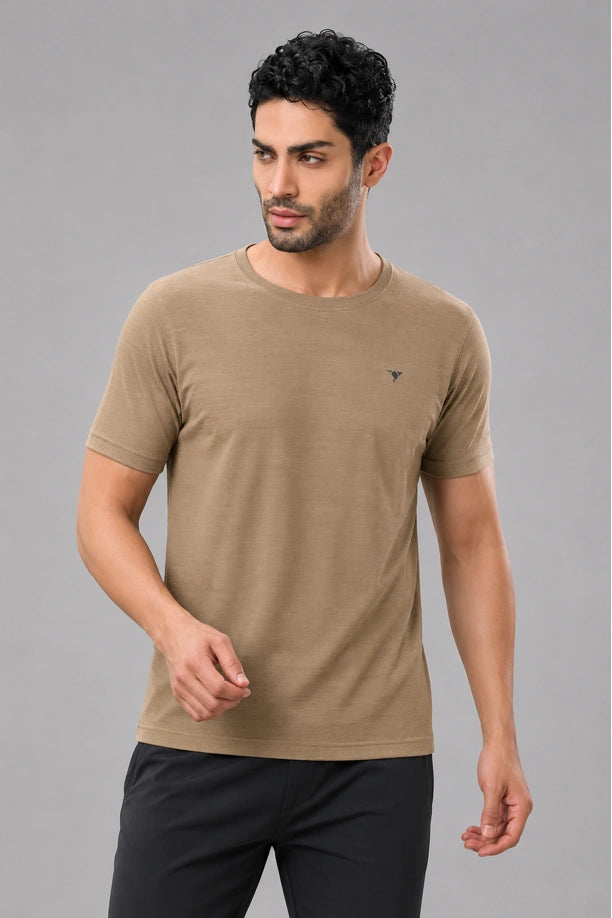 MILANGE ROUND NECK TEE | LIGHT BROWN