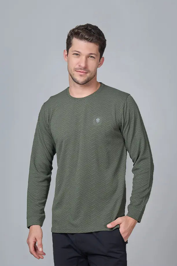 WAVE FULL SLEEVE TSHIRT- OLIVE GREEN