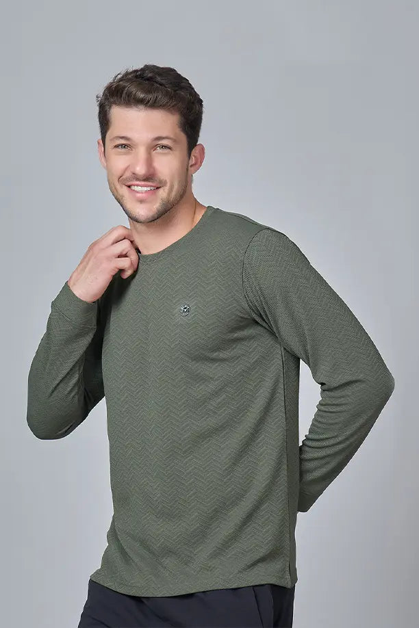 WAVE FULL SLEEVE TSHIRT- OLIVE GREEN