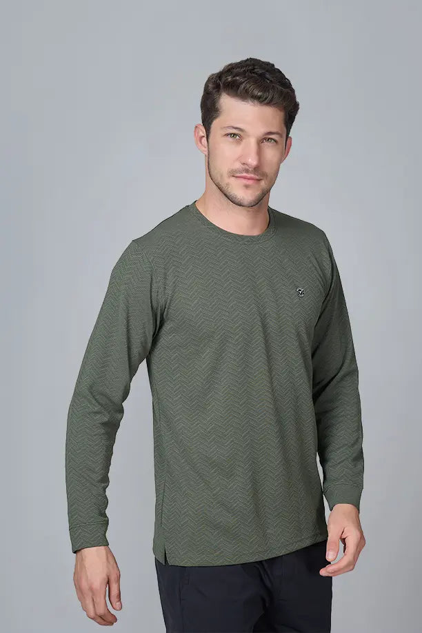 WAVE FULL SLEEVE TSHIRT- OLIVE GREEN