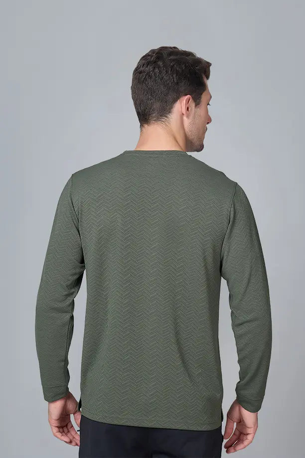 WAVE FULL SLEEVE TSHIRT- OLIVE GREEN