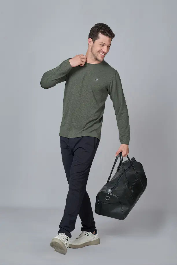 WAVE FULL SLEEVE TSHIRT- OLIVE GREEN
