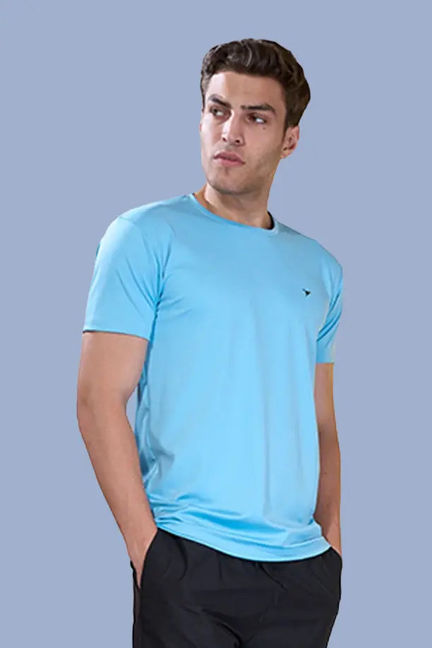BUTTER LYCRA R-NECK T-SHIRT - SKY BLUE