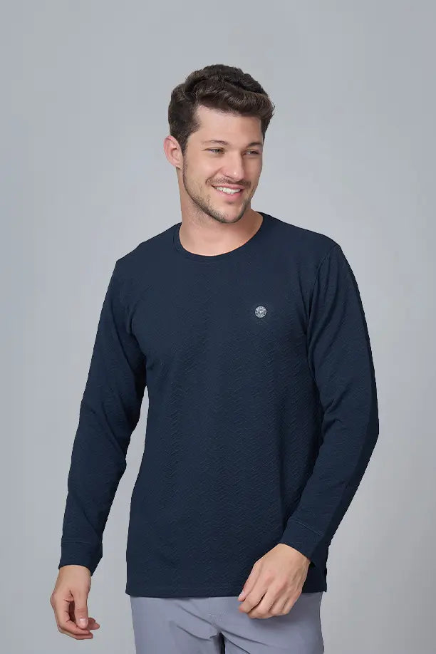 WAVE FULL SLEEVE TSHIRT- NAVY BLUE