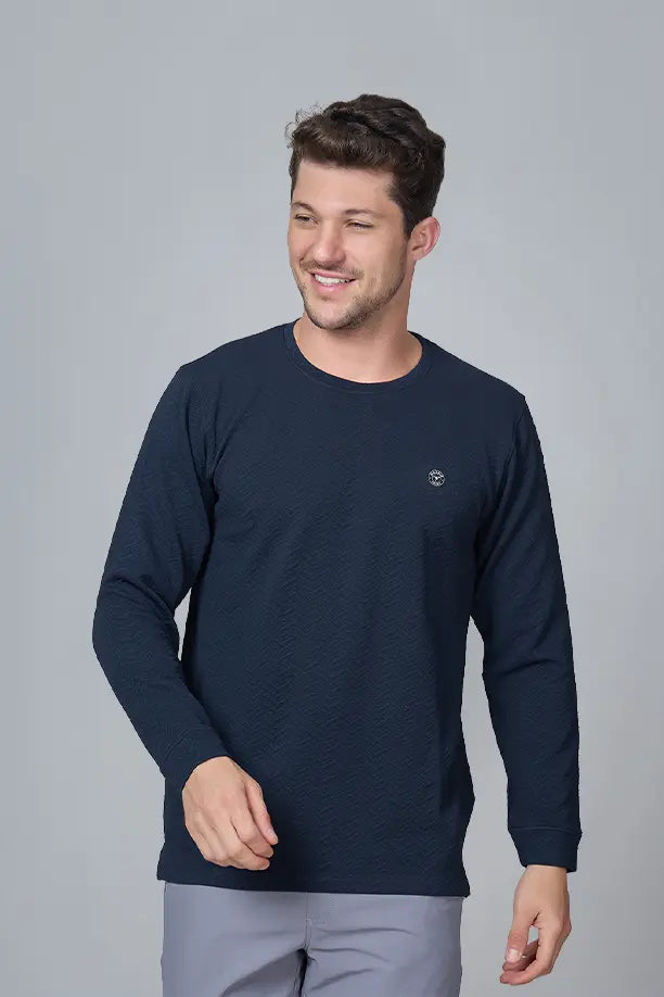 WAVE FULL SLEEVE TSHIRT- NAVY BLUE