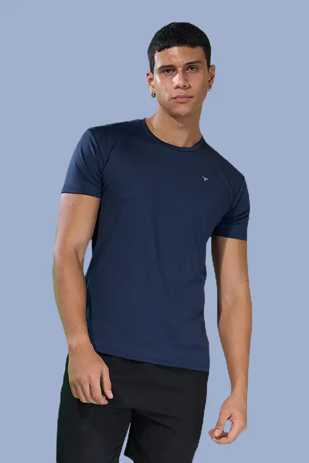 BUTTER LYCRA R-NECK T-SHIRT - NAVY BLUE