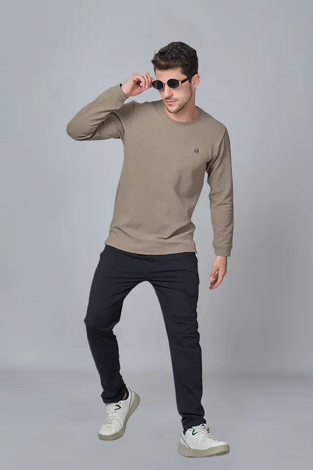 WAVE FULL SLEEVE TSHIRT- LIGHT BROWN