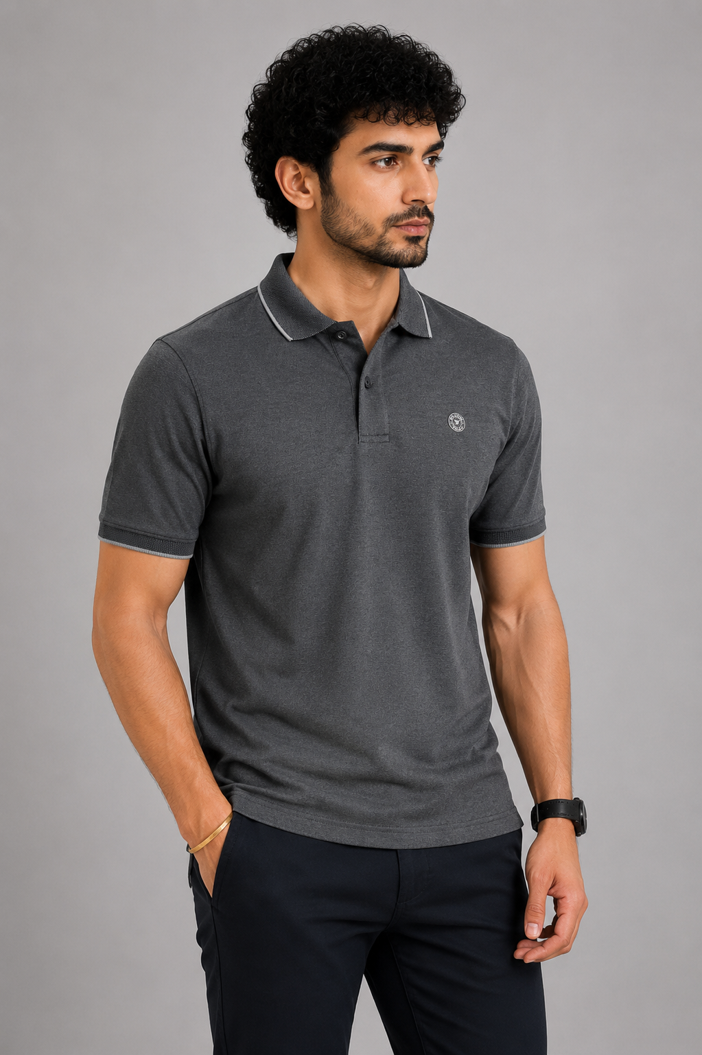 CLASSIC COTTON T-SHIRT - MELANGE BLACK