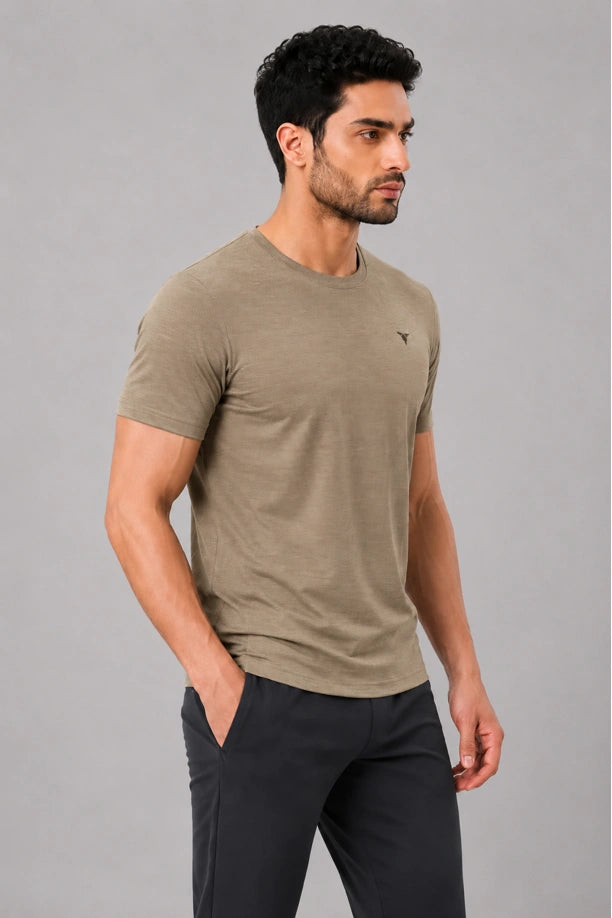 MILANGE ROUND NECK TEE | LIGHT BROWN