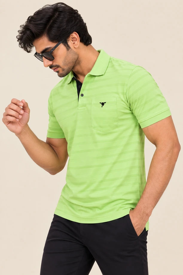 Men Striped Comfort Fit Polo T-shirt with CRAZY