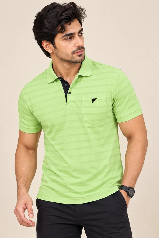 Men Striped Comfort Fit Polo T-shirt with CRAZY