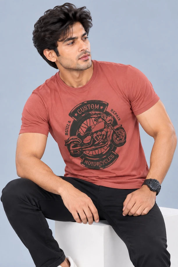 Men Printed Regular Fit Round Neck T-Shirt