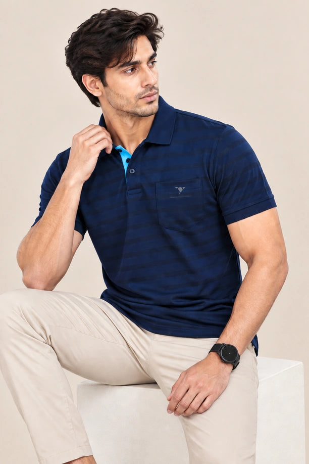 Men Striped Comfort Fit Polo T-shirt with CRAZY