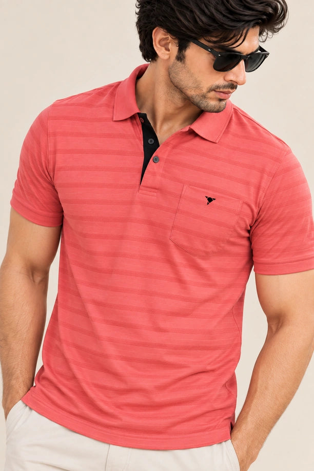 Men Striped Comfort Fit Polo T-shirt with CRAZY