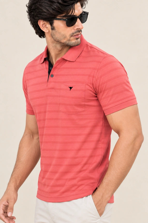Men Striped Comfort Fit Polo T-shirt with CRAZY