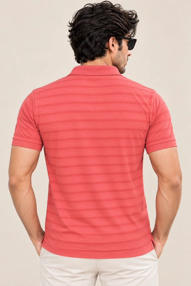 Men Striped Comfort Fit Polo T-shirt with CRAZY