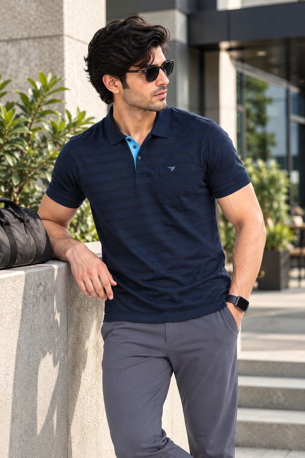 Men Striped Comfort Fit Polo T-shirt with CRAZY