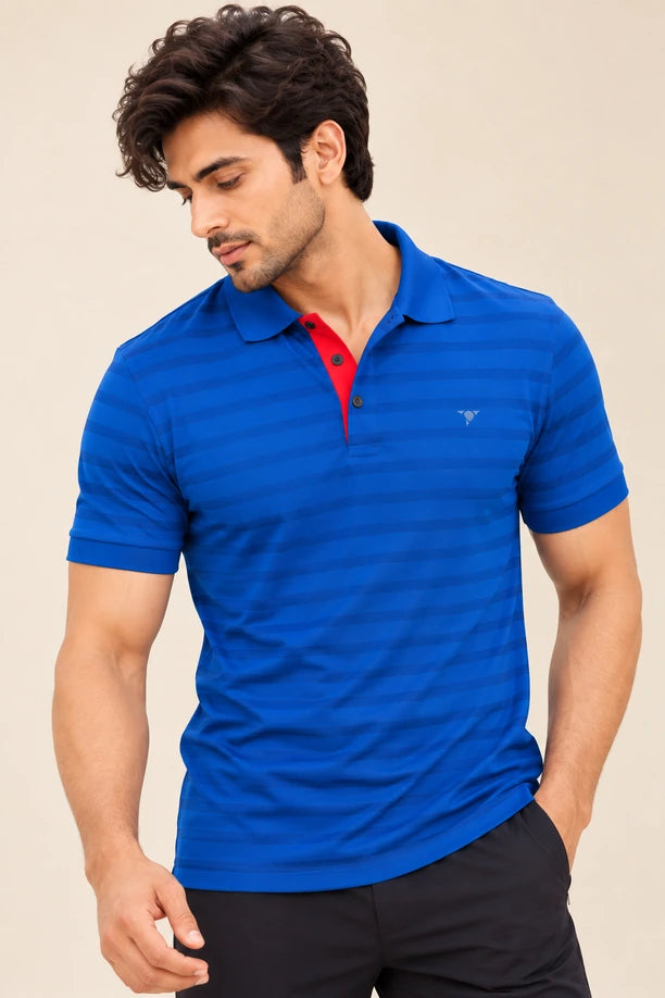 Men Striped Comfort Fit Polo T-shirt with CRAZY