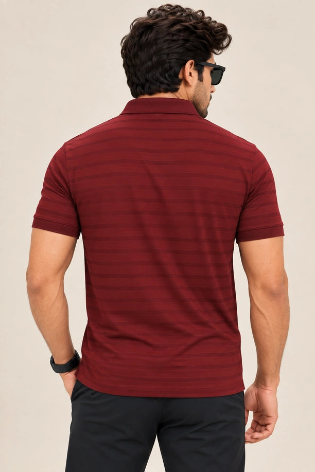 Men Striped Comfort Fit Polo T-shirt with CRAZY