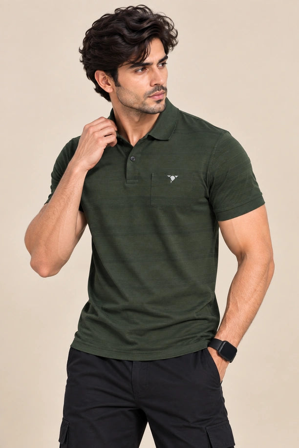 Men Striped Comfort Fit Polo T-shirt with CRAZY