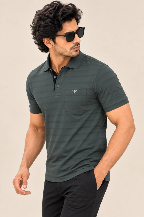 Men Striped Comfort Fit Polo T-shirt with CRAZY