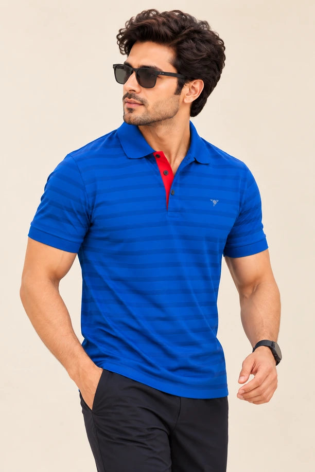 Men Striped Comfort Fit Polo T-shirt with CRAZY
