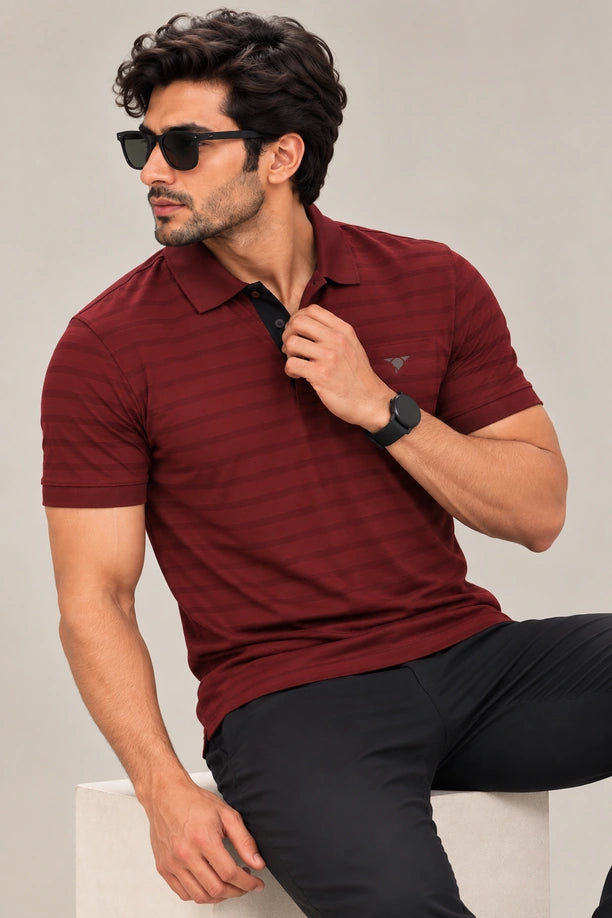 Men Striped Comfort Fit Polo T-shirt with CRAZY