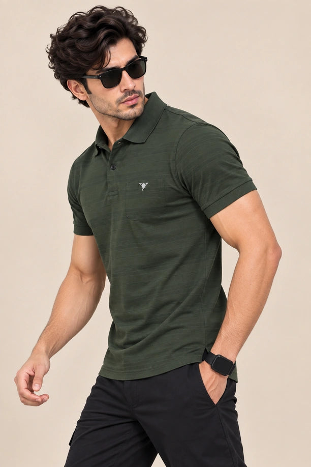 Men Striped Comfort Fit Polo T-shirt with CRAZY