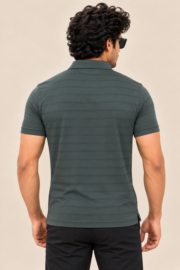 Men Striped Comfort Fit Polo T-shirt with CRAZY