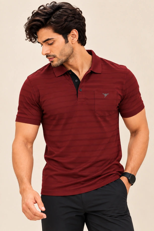 Men Striped Comfort Fit Polo T-shirt with CRAZY