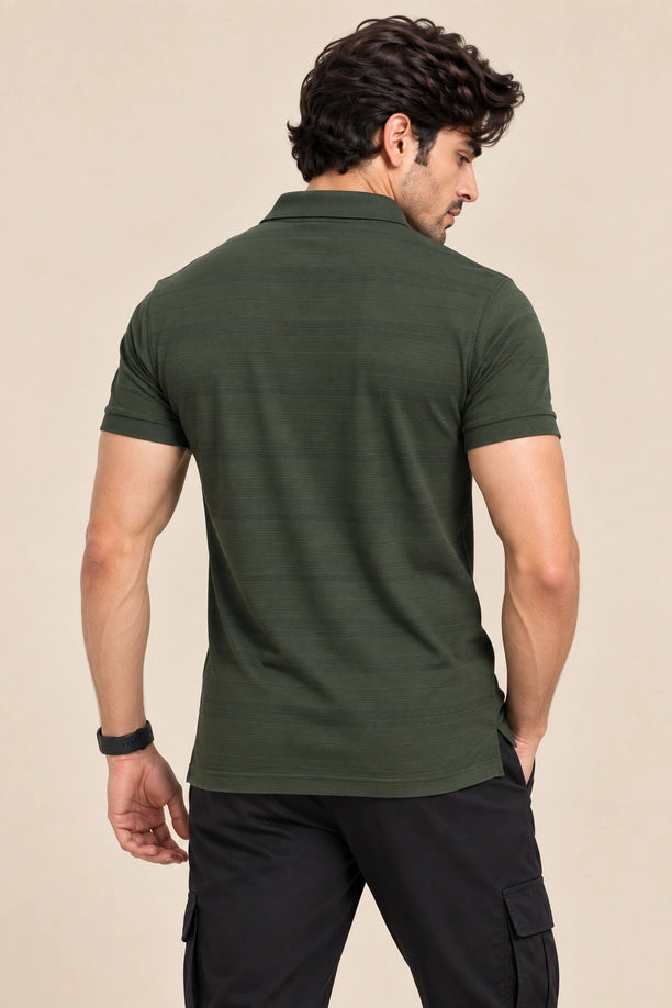Men Striped Comfort Fit Polo T-shirt with CRAZY