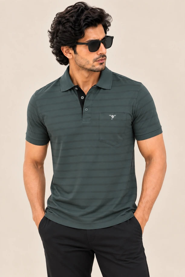 Men Striped Comfort Fit Polo T-shirt with CRAZY