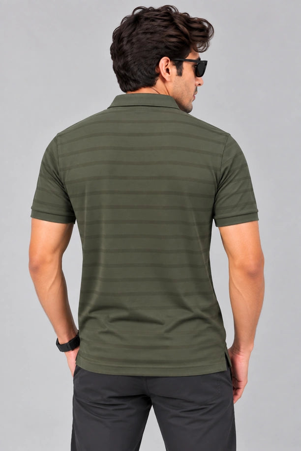 Men Striped Comfort Fit Polo T-shirt with CRAZY