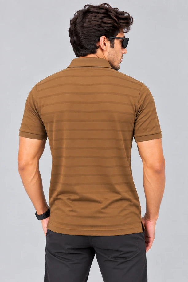 Men Striped Comfort Fit Polo T-shirt with CRAZY