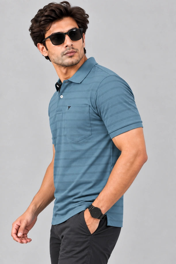 Men Striped Comfort Fit Polo T-shirt with CRAZY