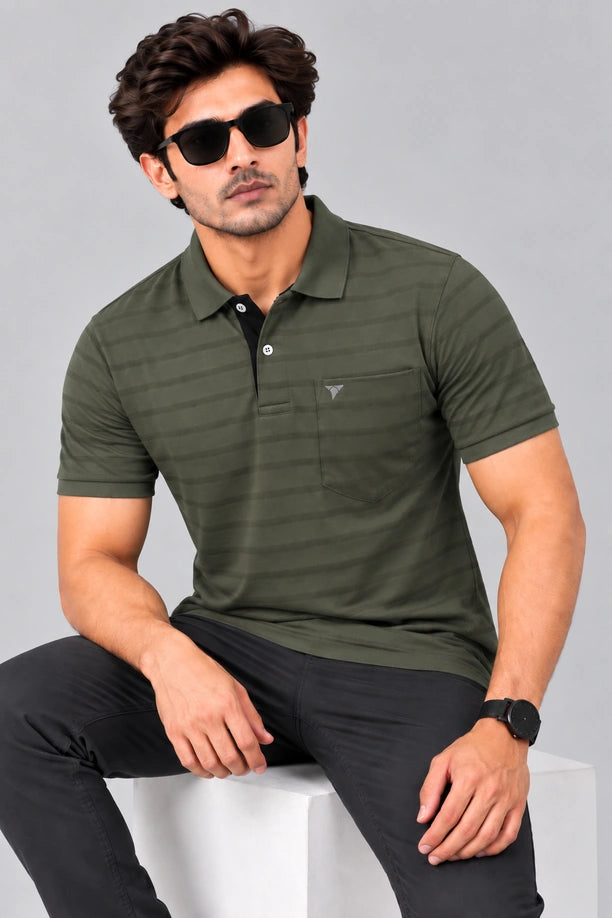 Men Striped Comfort Fit Polo T-shirt with CRAZY
