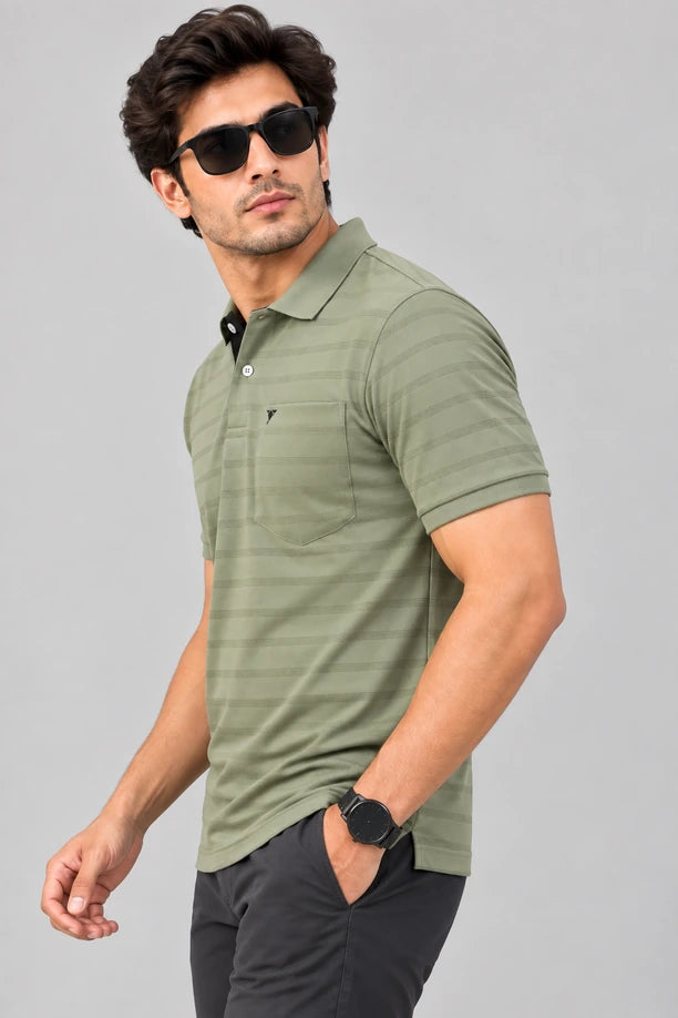 Men Striped Comfort Fit Polo T-shirt with CRAZY