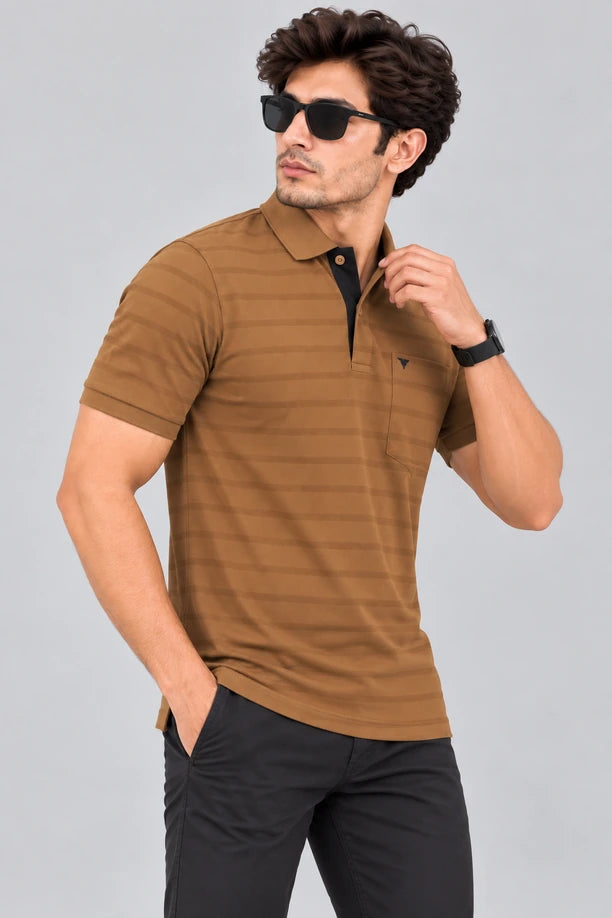 Men Striped Comfort Fit Polo T-shirt with CRAZY