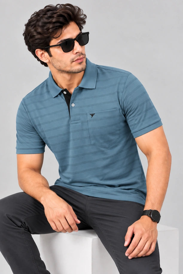 Men Striped Comfort Fit Polo T-shirt with CRAZY