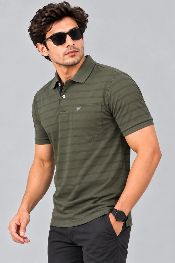 Men Striped Comfort Fit Polo T-shirt with CRAZY