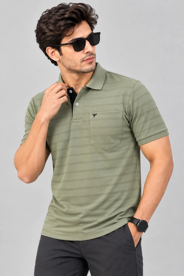 Men Striped Comfort Fit Polo T-shirt with CRAZY