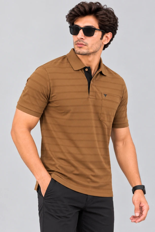 Men Striped Comfort Fit Polo T-shirt with CRAZY