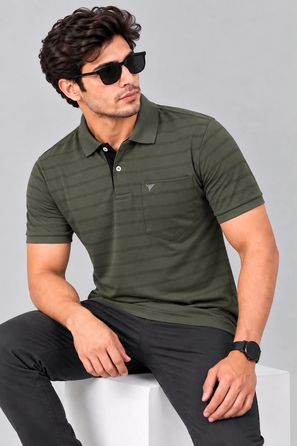 Men Striped Comfort Fit Polo T-shirt with CRAZY