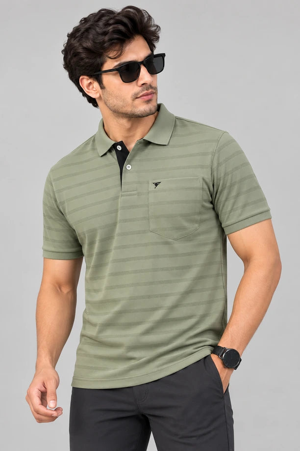 Men Striped Comfort Fit Polo T-shirt with CRAZY