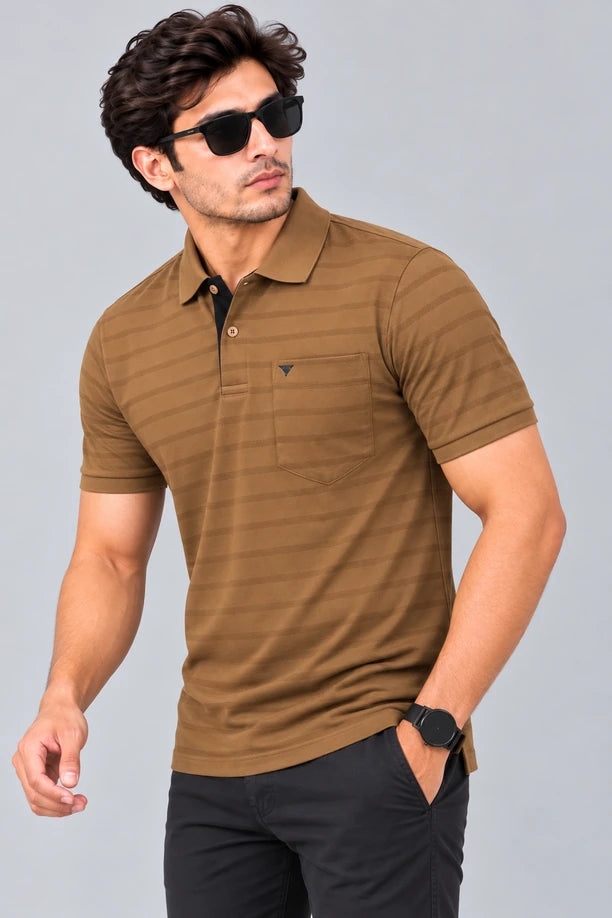 Men Striped Comfort Fit Polo T-shirt with CRAZY