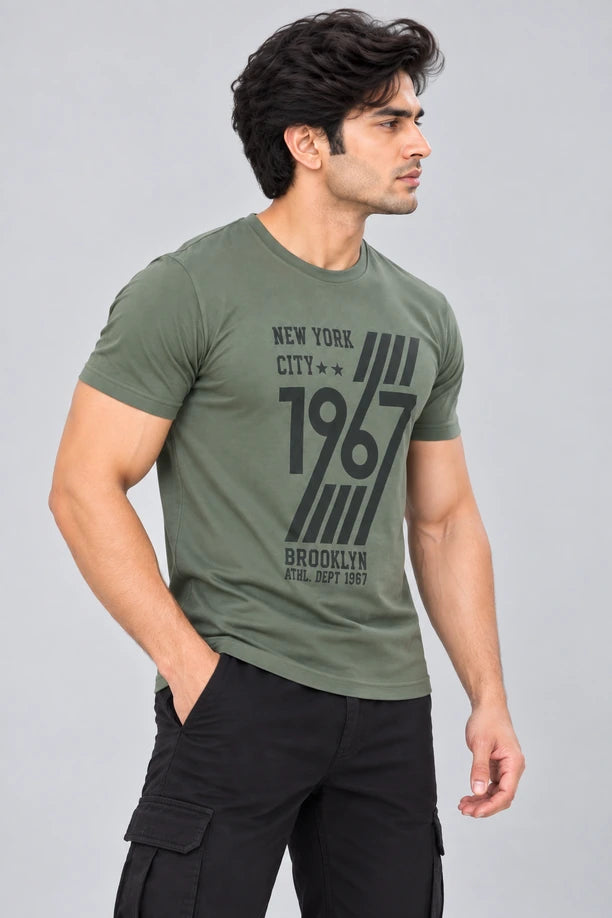 Men Printed Regular Fit Round Neck T-Shirt