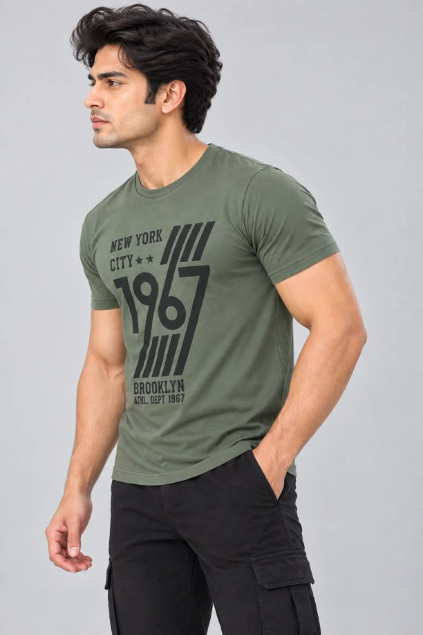 Men Printed Regular Fit Round Neck T-Shirt