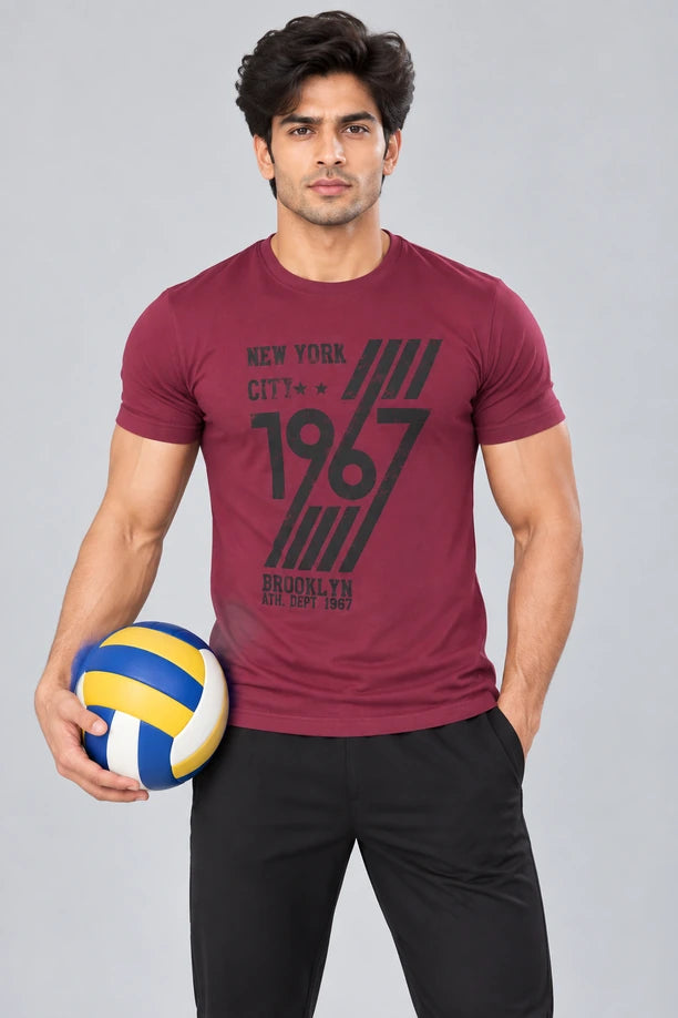 Men Printed Regular Fit Round Neck T-Shirt