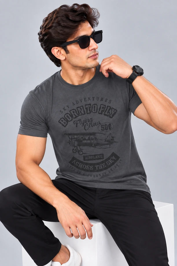 Men Printed Regular Fit Round Neck T-Shirt
