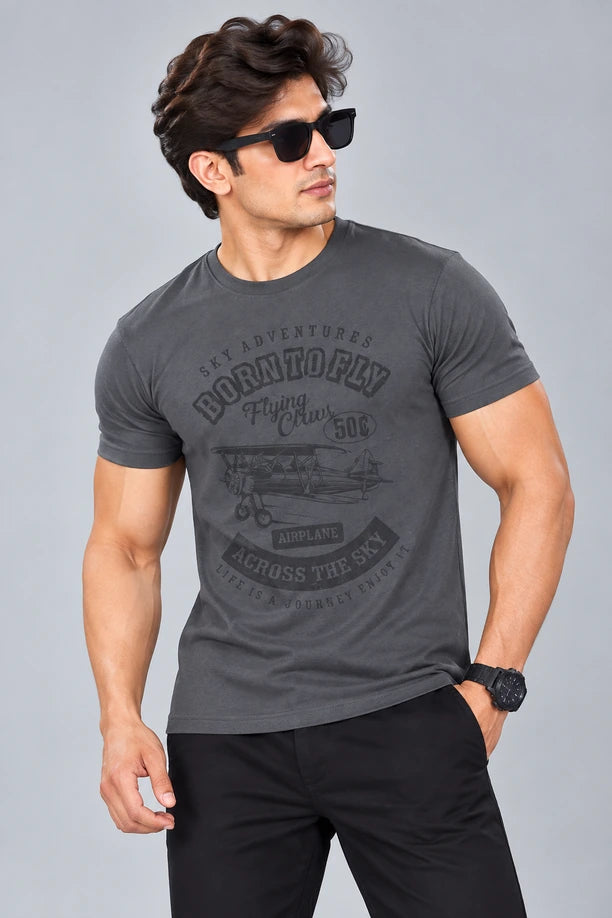 Men Printed Regular Fit Round Neck T-Shirt
